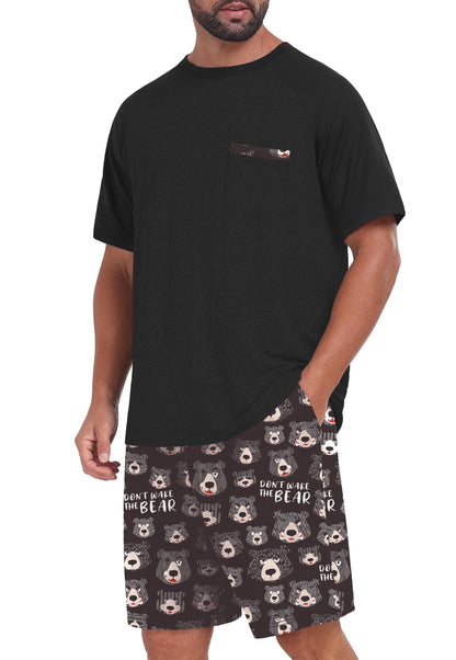 Mens Pajamas Set Shirt and Shorts Lightweight Summer Sleepwear
