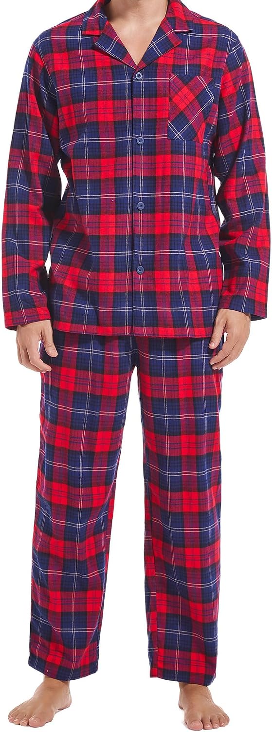 DAVID ARCHY Mens Pajamas Set Flannel Pjs Sets Cotton Pajamas for Men
