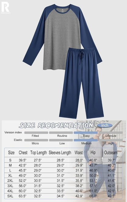PrinStory Men's Pajama Sets Loungewear Sleepwear Pjs Lightweight Long Sleeve Shirts and Bottoms Soft Comfy Sleep Sets S-4XL