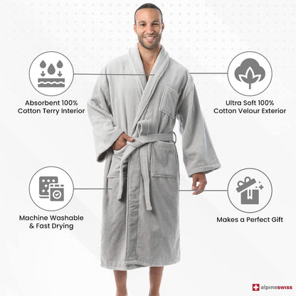 Alpine Swiss Pure Cotton Mens Terry Cloth Bathrobe Super Absorbent Spa Robe