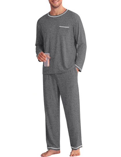 Ekouaer Mens Long Sleeve T-Shirt Pajama Set Soft 2 Piece Lounge Set