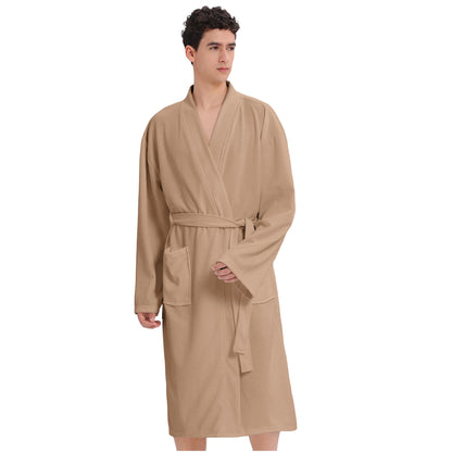 Mens Waffle Robe Spa Kimono Bathrobe Lightweight Shower Bath Robe Knee-Length Hotel Spa Robe