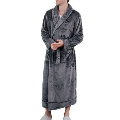 Lu's Chic Men's Long Sleeve Robe House Bathrobe Full Length Fluffy Pocket Winter Bath Hot Tub