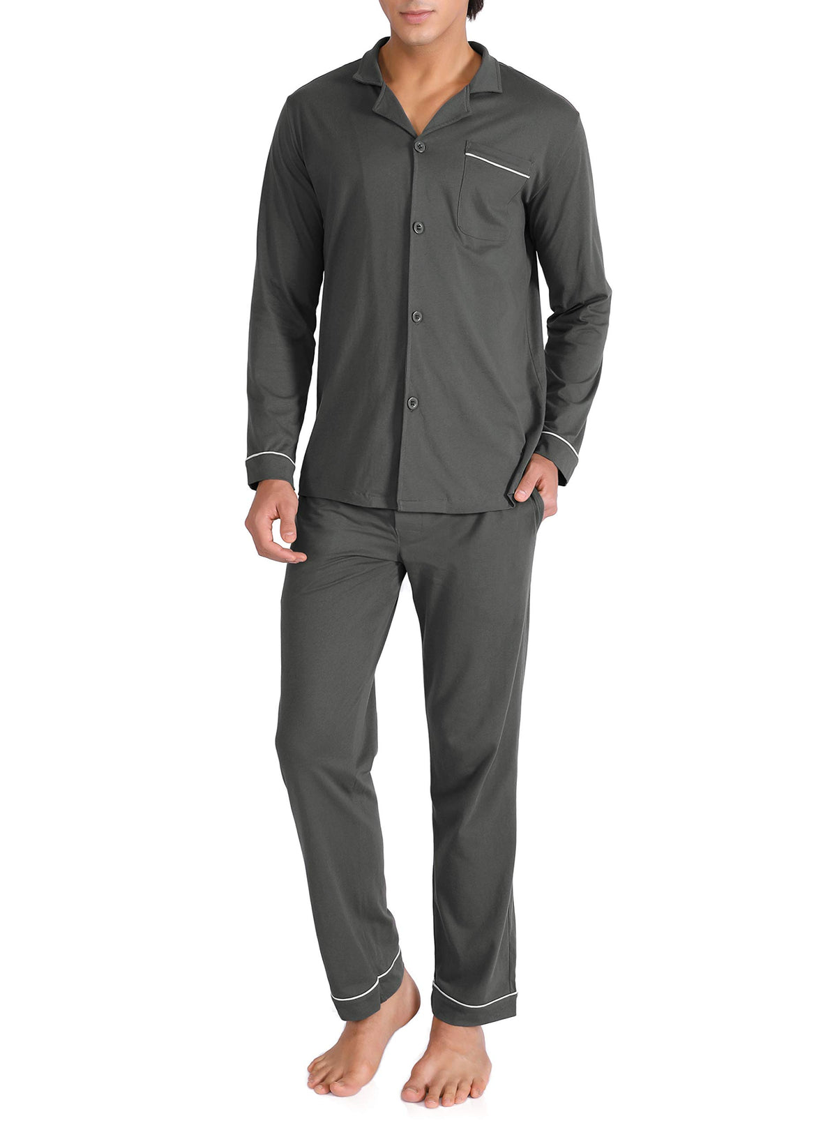 DAVID ARCHY Men's Pajama Set, Premium Combed Cotton Long Sleeve Sleepwear