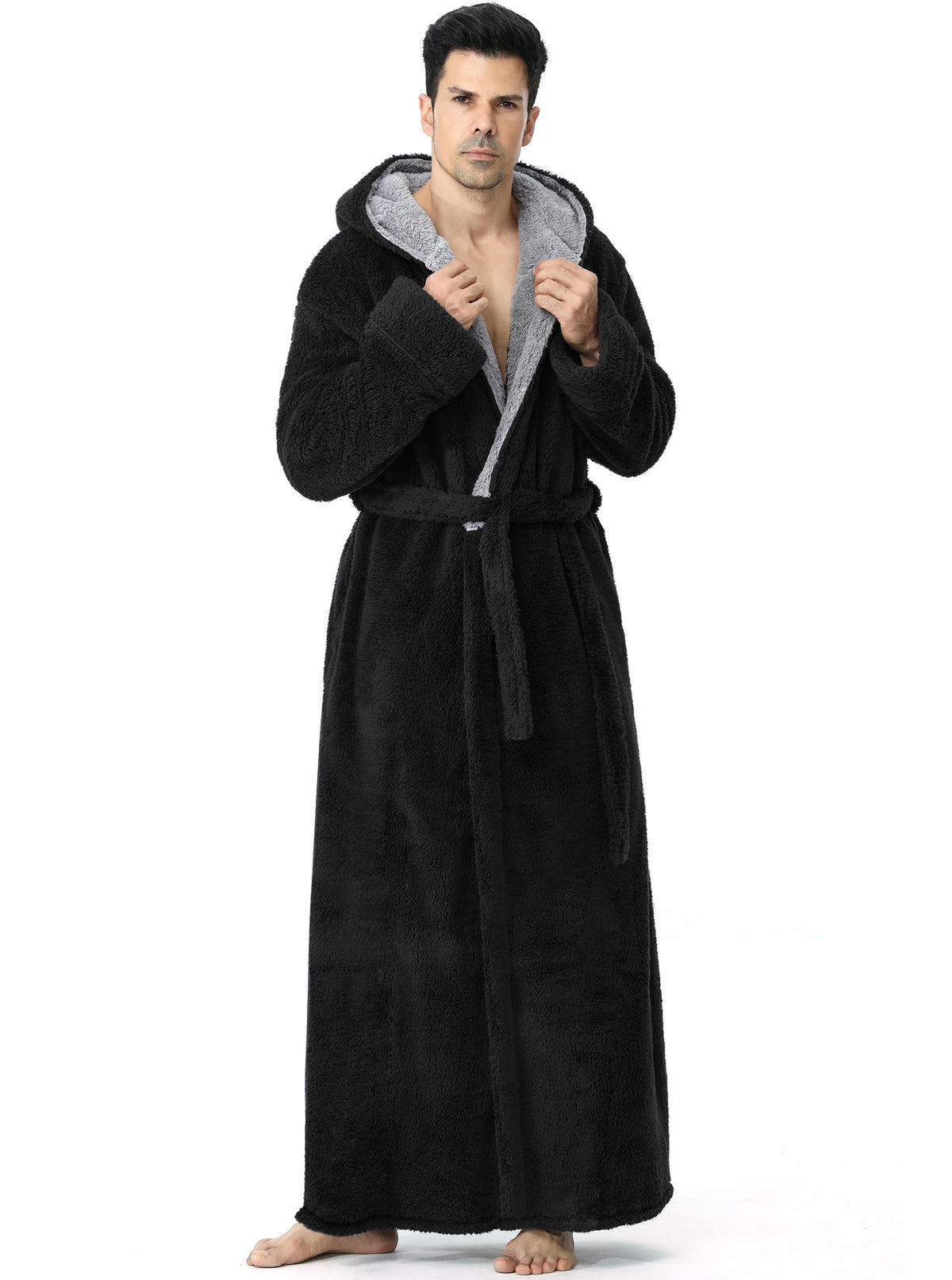 Artfasion Plush Mens Robe with Hooded: Fluffy Long Spa Bathrobe for House