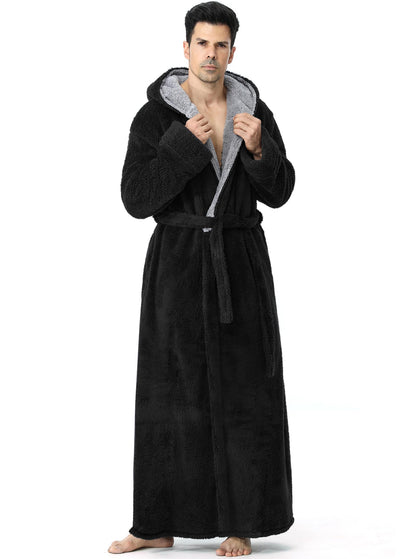 Artfasion Plush Mens Robe with Hooded: Fluffy Long Spa Bathrobe for House