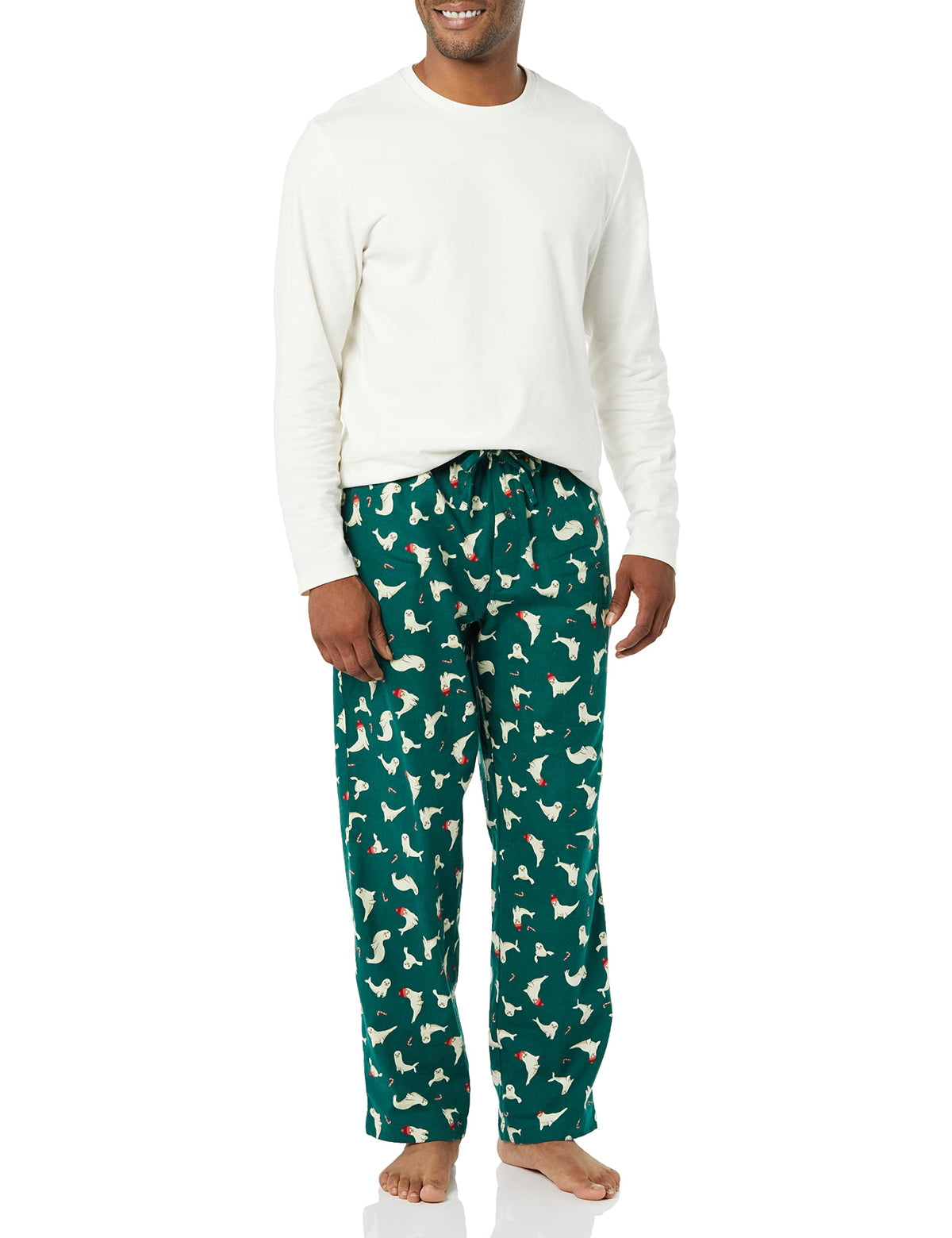 Amazon Essentials Men's 100% Cotton Flannel Pant and Long-Sleeve T-Shirt Pajama Set