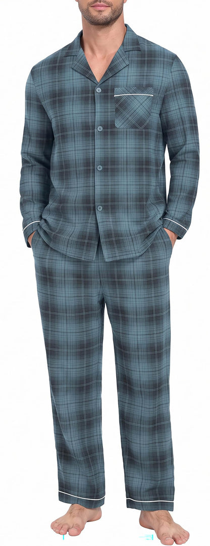 PrinStory Men's Pajamas Set Long Sleeve Button Down Sleepwear Pjs S-2XL