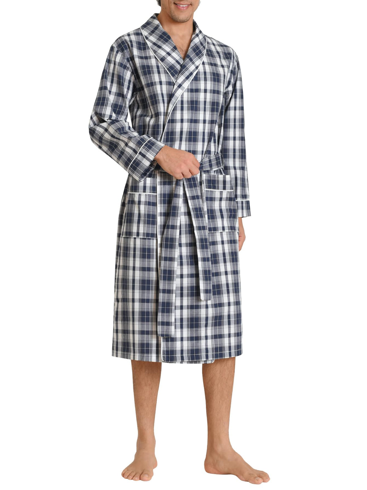 Latuza Men's Woven Cotton Robe Long Sleeves Bathrobe