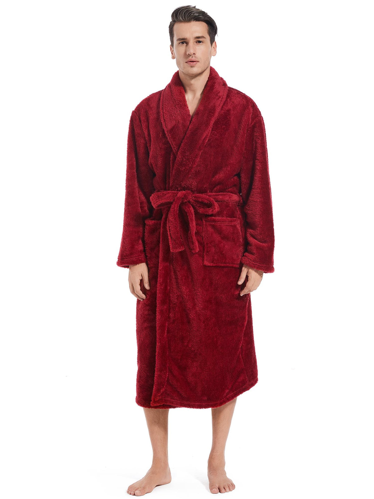 Inner Wish Mens Plush Fleece Robe, Highly Absorbent Cozy Warm Bathrobe Fuzzy Male Spa Long Robe With Pockets