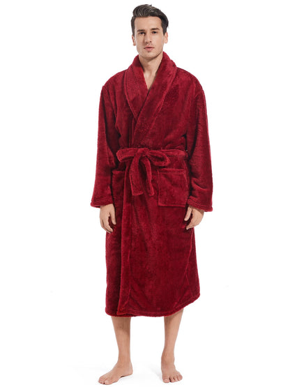Inner Wish Mens Plush Fleece Robe, Highly Absorbent Cozy Warm Bathrobe Fuzzy Male Spa Long Robe With Pockets