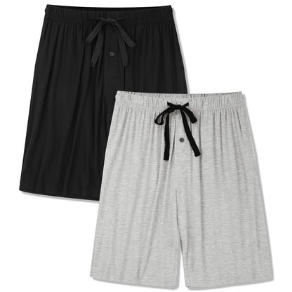 BAMBOO COOL Men's Pajama Shorts Lounge Sleep Shorts with Pockets 2 Pack