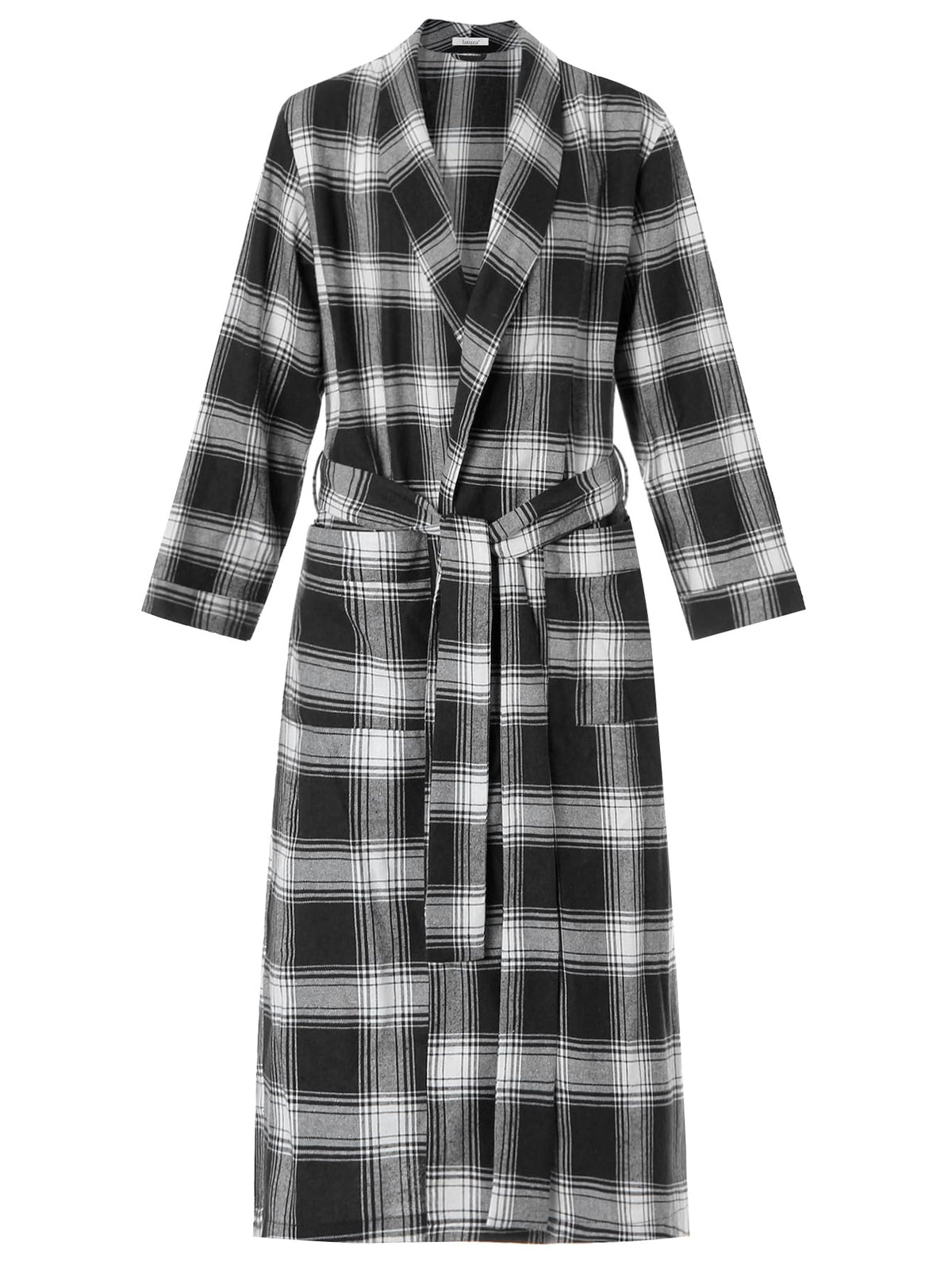 Latuza Men's Cotton Flannel Long Robe Full Length Plaid Bathrobe
