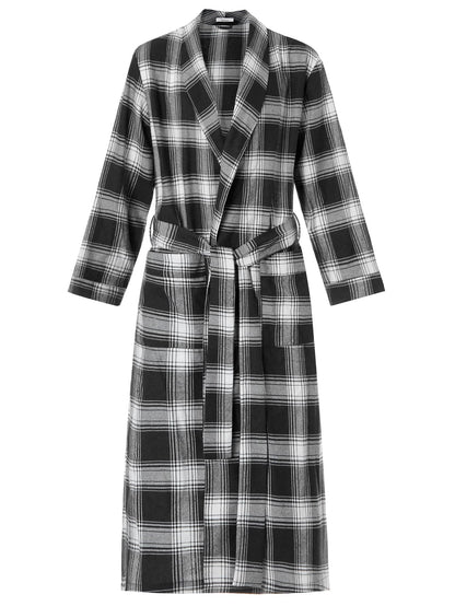 Latuza Men's Cotton Flannel Long Robe Full Length Plaid Bathrobe