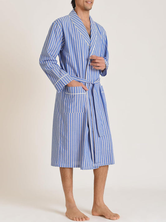 Latuza Men's Woven Cotton Robe Long Sleeves Bathrobe