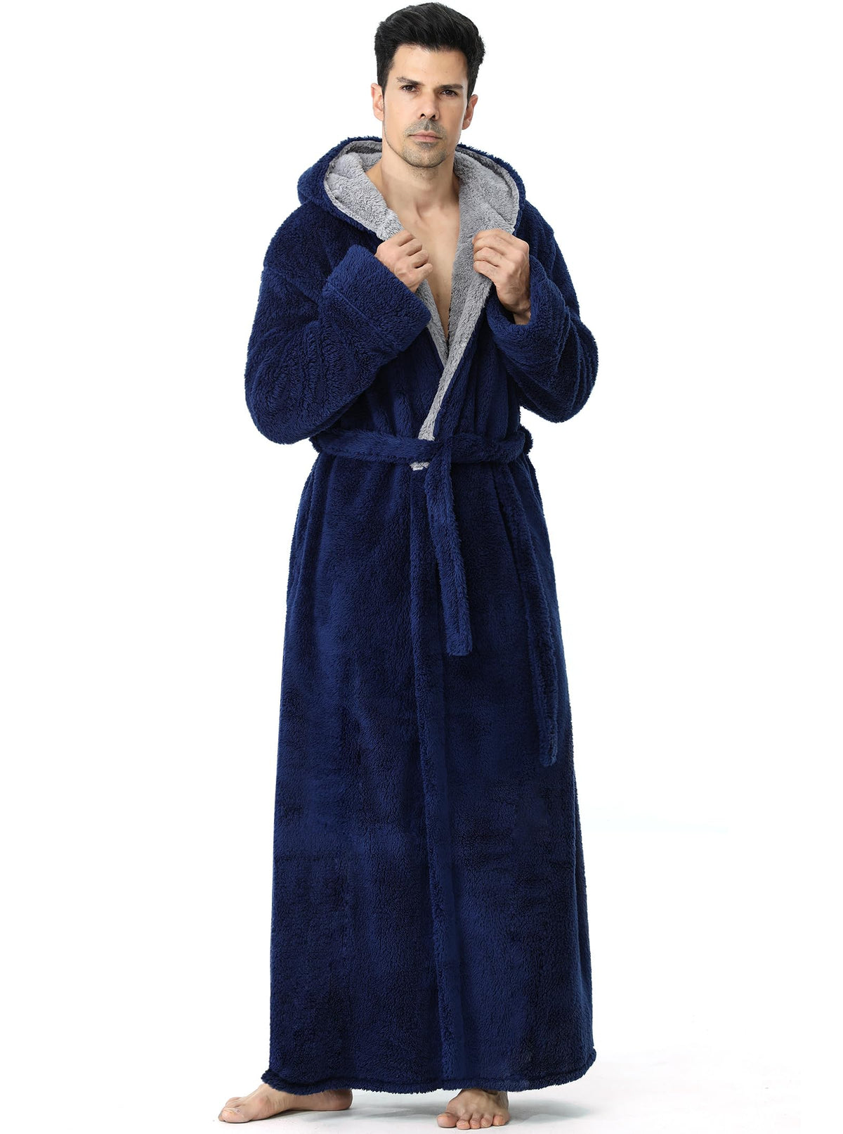 Artfasion Plush Mens Robe with Hooded: Fluffy Long Spa Bathrobe for House