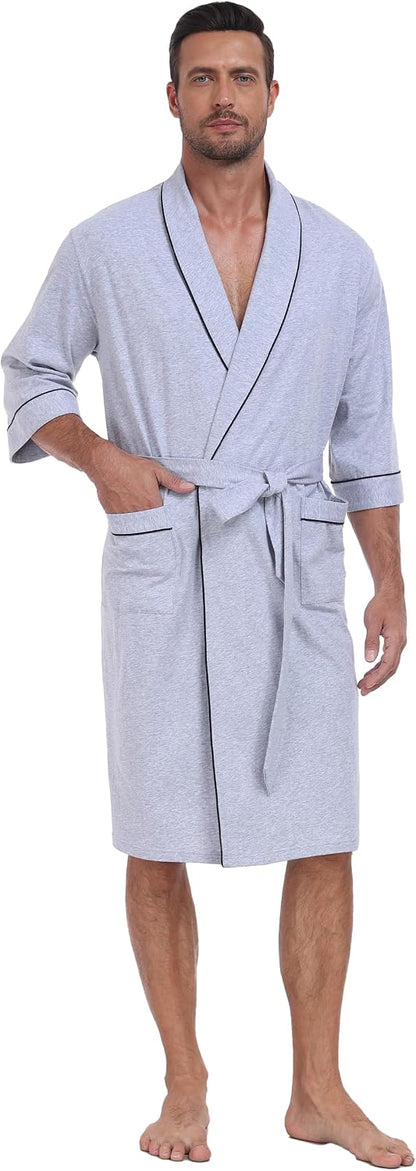 CF Men's 100% Cotton Robes Lightweight Bathrobe Soft Short Sleeve Bath Robe