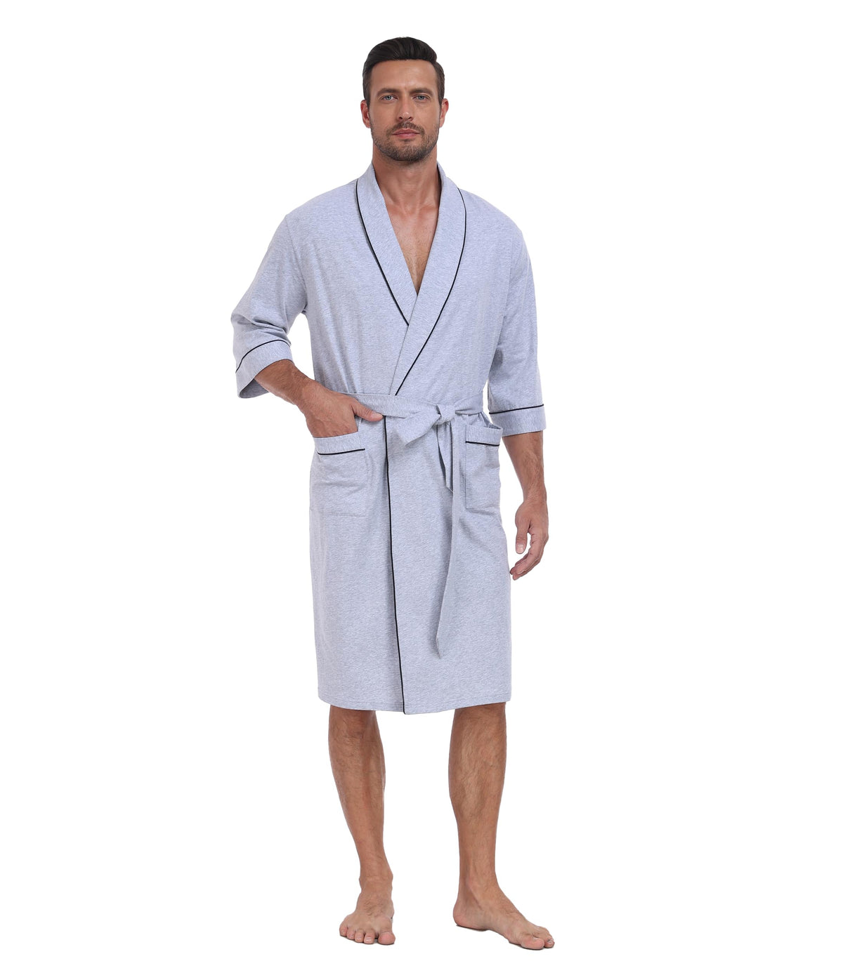 CF Men's 100% Cotton Robes Lightweight Bathrobe Soft Short Sleeve Bath Robe