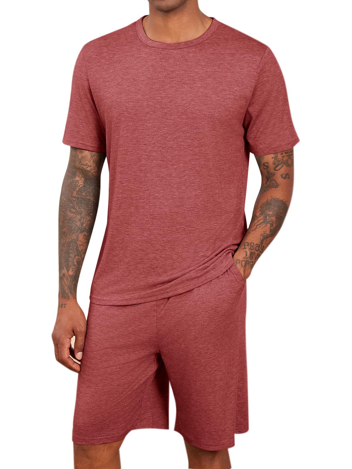 Runcati Mens Pajama Sets Short Sleeve Shirt and Shorts 2 Piece Outfits
