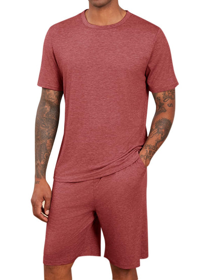Runcati Mens Pajama Sets Short Sleeve Shirt and Shorts 2 Piece Outfits