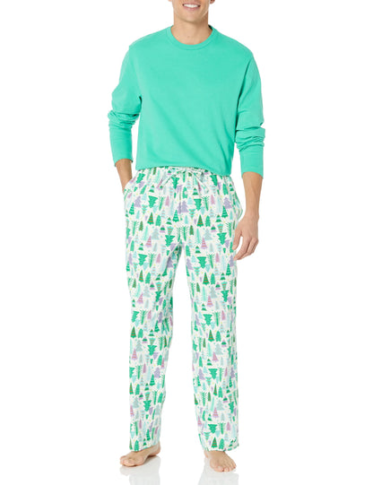 Amazon Essentials Men's 100% Cotton Flannel Pant and Long-Sleeve T-Shirt Pajama Set