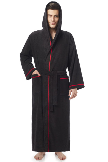 Arus Men's Hooded Classic Bathrobe Turkish Cotton Robe with Full Length Options