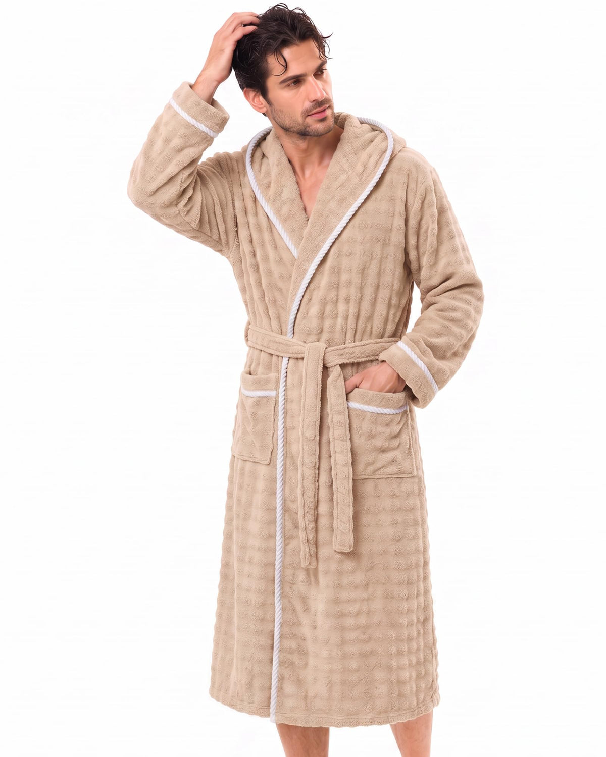 U2SKIIN Mens Robe Quick Dry Fleece Hooded Bathrobe for Men Spa Robe