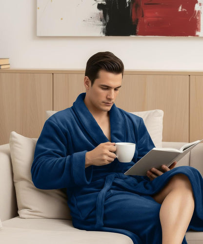 Luxury Ultra Soft Mens Robe Plush Fleece Long Bathrobe