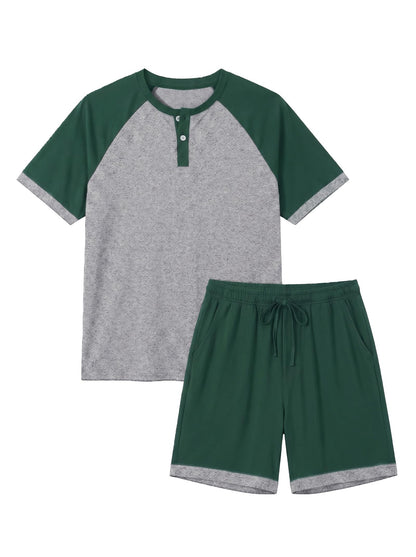 Men's Henley Pajama Sets 2 Piece Lounge Sleepwear Soft Sleep Summer Pjs