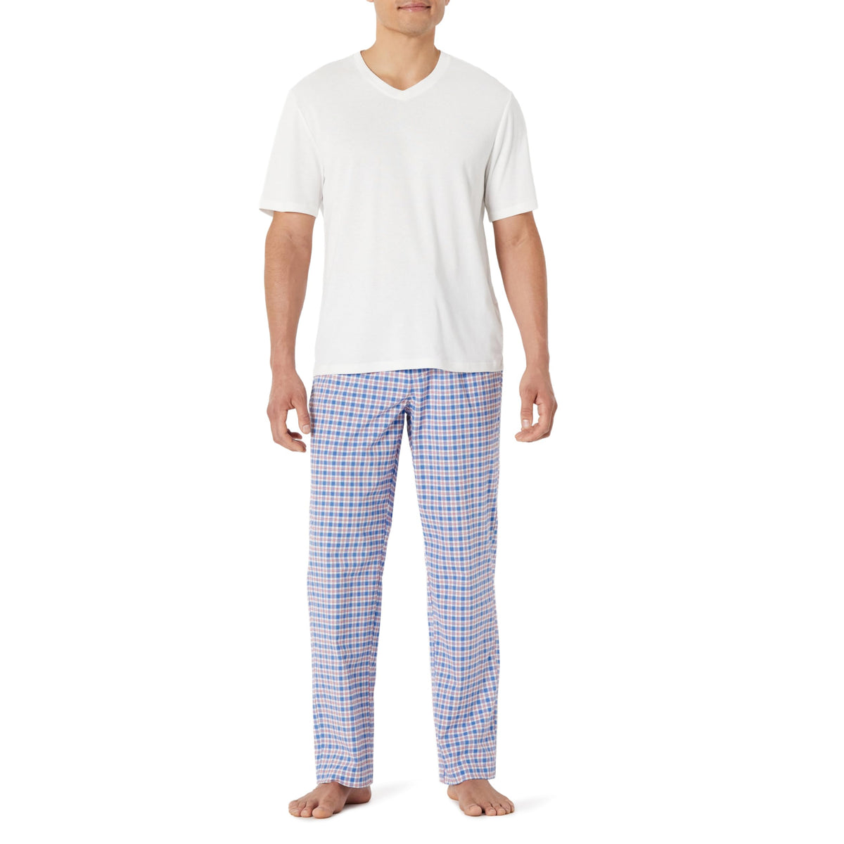 Amazon Essentials Men's Cotton Stretch Poplin Pant with Cotton Jersey T-Shirt Pajama Set