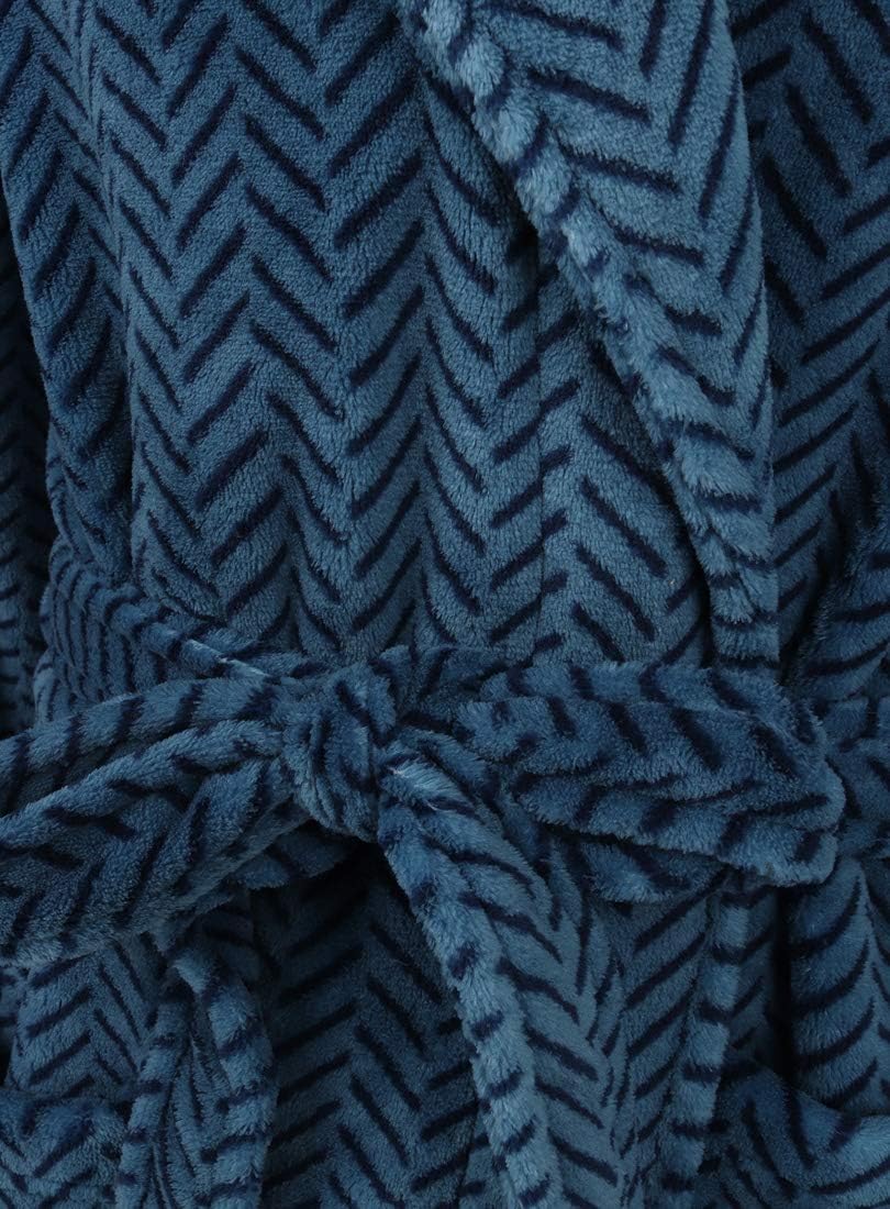 John Christian Men's Blue Herringbone Fleece Robe
