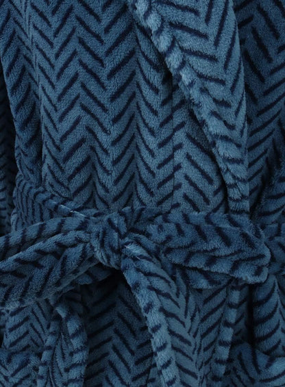 John Christian Men's Blue Herringbone Fleece Robe