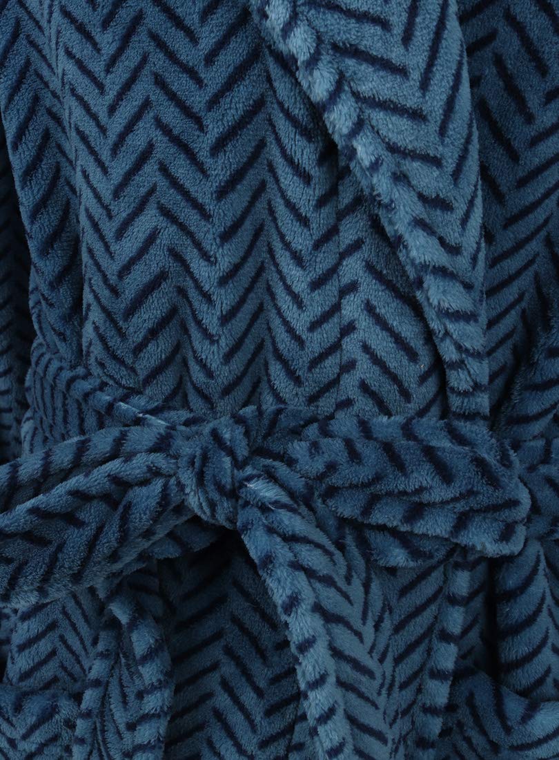 John Christian Men's Blue Herringbone Fleece Robe