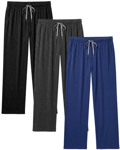 3 Pack Mens Cotton Pajamas Pants Lounge Pjs Bottoms Sleepwear Bottoms Soft Pants with Pockets Drawstring