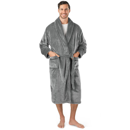 PAVILIA Soft Robe, Plush Warm Bathrobe for Men, Long Spa Bath Robe with Piping