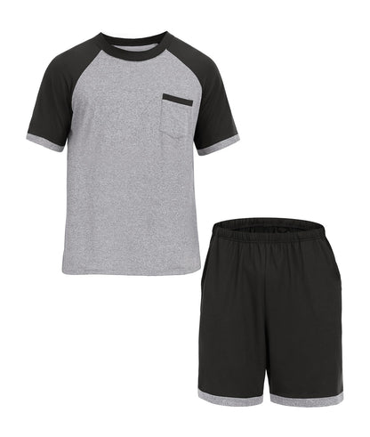 Mens Pajamas Set Shirt and Shorts Lightweight Summer Sleepwear