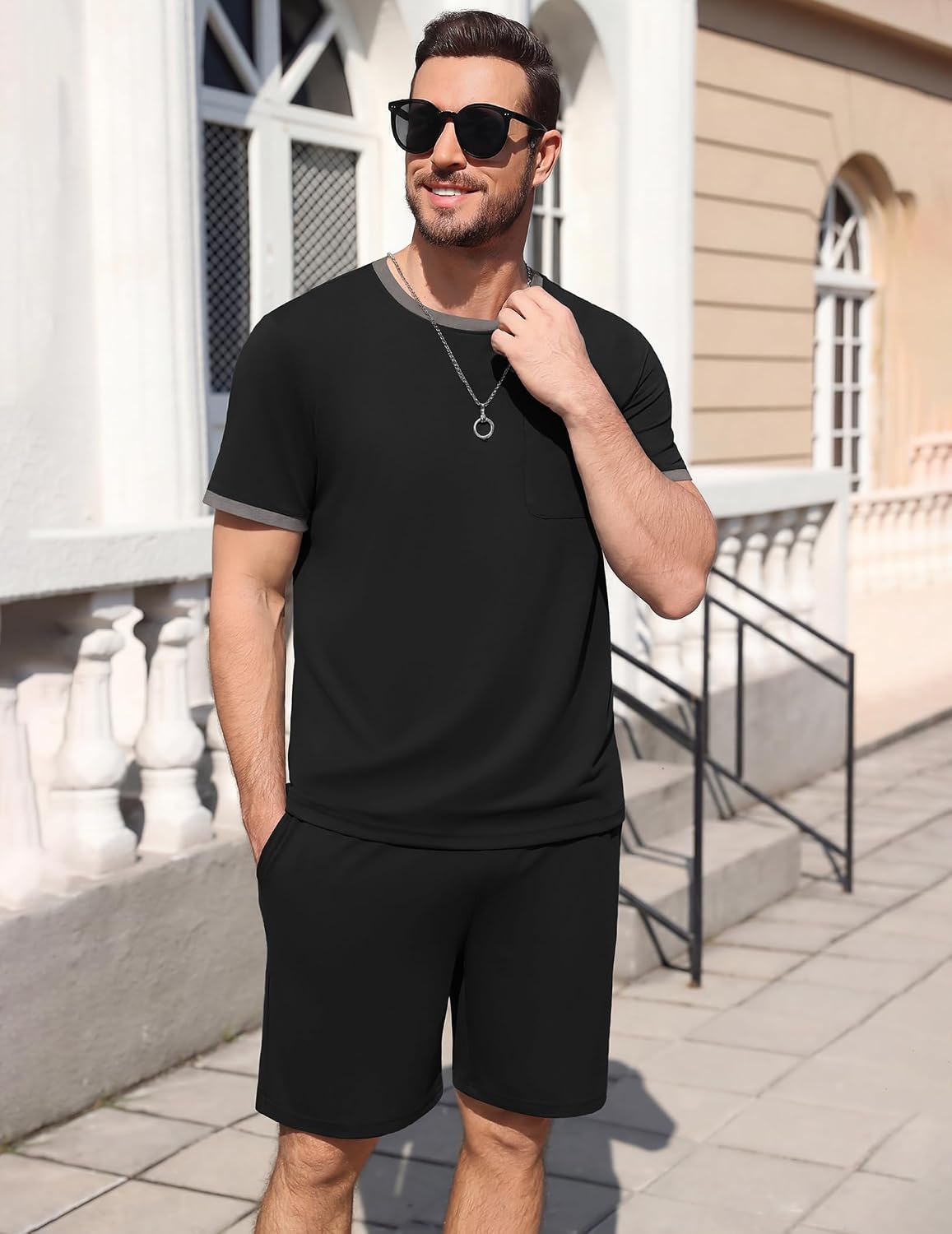 Ekouaer Mens Pajamas Sets Shorts Soft Short Sleeve Pjs