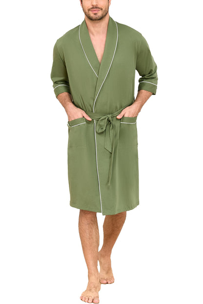 EA'S SECRET 100% Cotton Men's Lightweight Robe Summer Short Sleeve Bathrobe Soft Knee Length Robe with Pockets