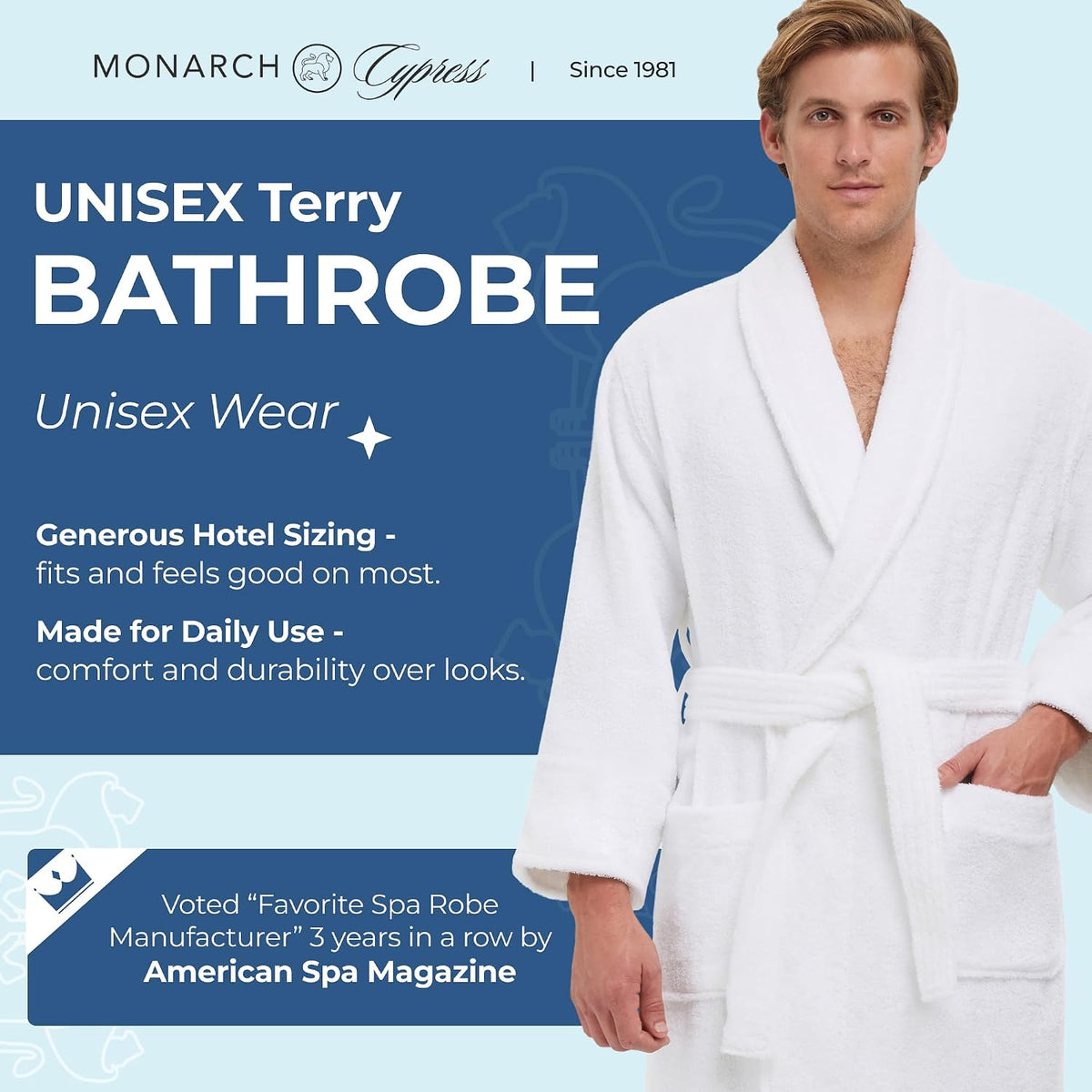 Monarch Terry Shawl Collar Unisex Bathrobe