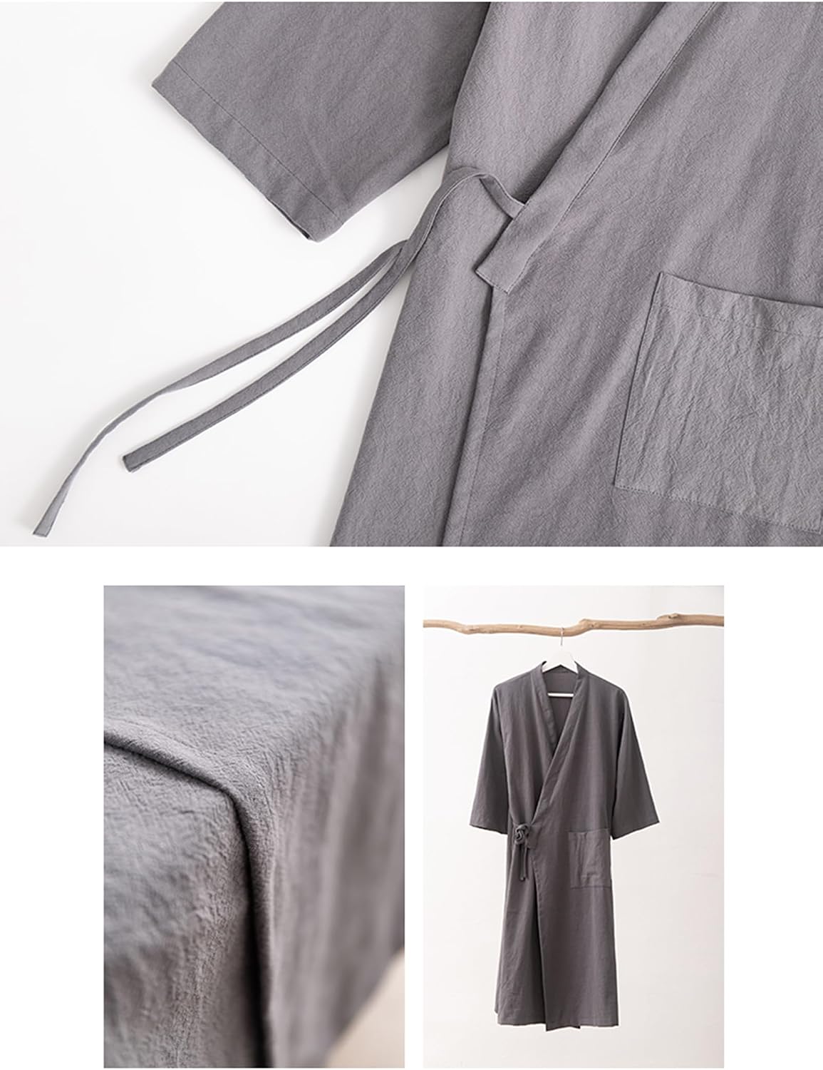 Men's Women's Cotton Linen Bathrobe Couples Japanese-Style Absorbent Quick-Drying Kimono Yukata Sauna Robe