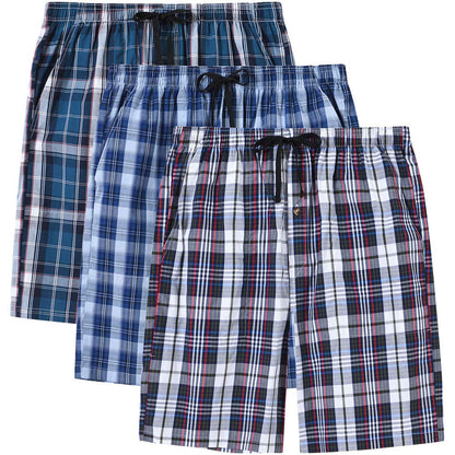 MoFiz 3pack Mens Pajama Short Bottom Sleep Lounge Cotton Plaid