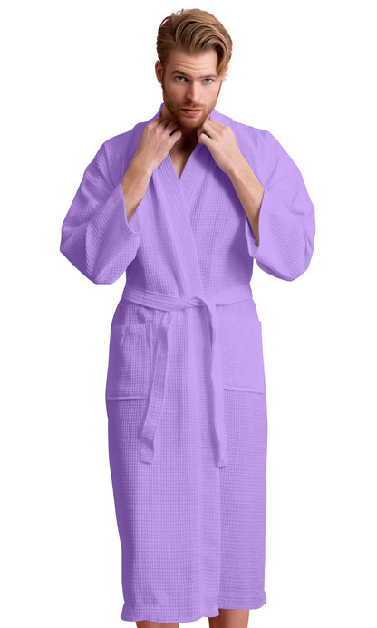 Men's Long Waffle Weave Kimono Bathrobe, 60% Cotton 40% Polyester