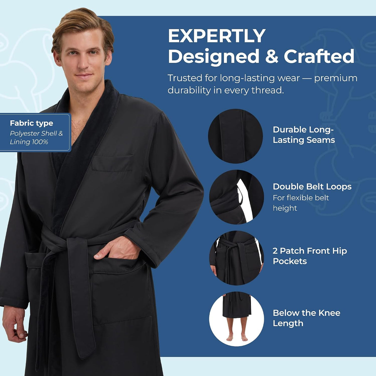 Monarch Plush Lined Microfiber Bath Robe for Men or Women