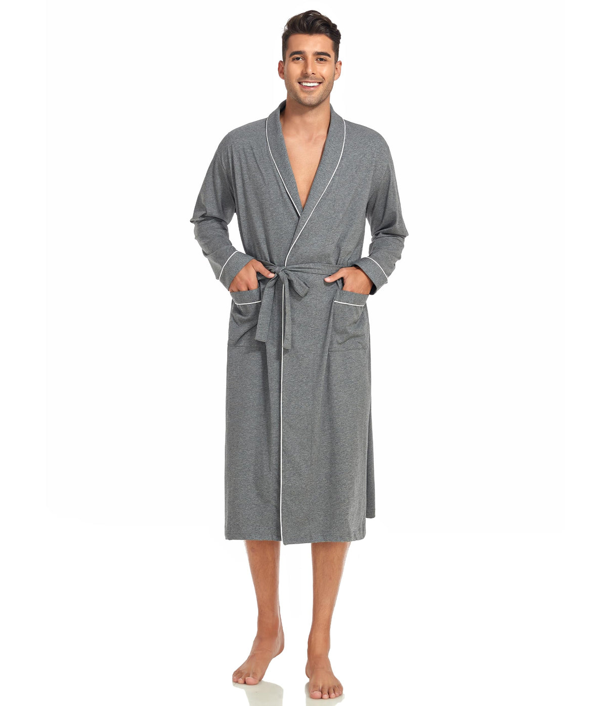 CF Mens Cotton Robe Lightweight Bathrobes Soft Long Robe Kimono Bathrobe