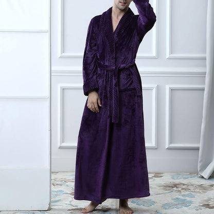 Lu's Chic Men's Long Sleeve Robe House Bathrobe Full Length Fluffy Pocket Winter Bath Hot Tub