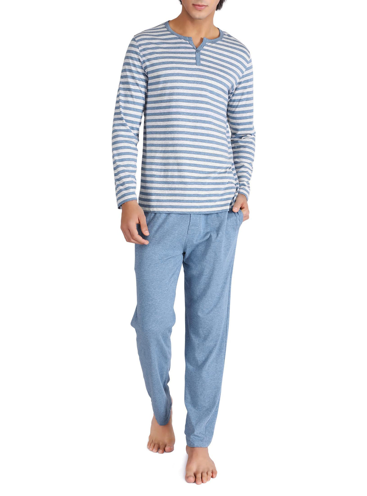 DAVID ARCHY Men's Pajamas Set 100% Combed Cotton Henley Loungewear Relaxed Fit Sleepwear with Pockets
