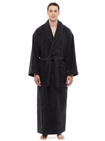 Arus Men's Shawl Collar Robe, Turkish Terry Cotton Bathrobe with Regular and Full Length Options