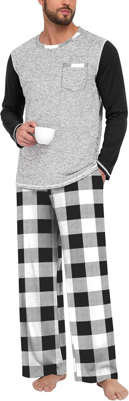 Aodemo Mens Pajamas Set 2 Piece Pjs Sleepwear Loungewear with Pocket