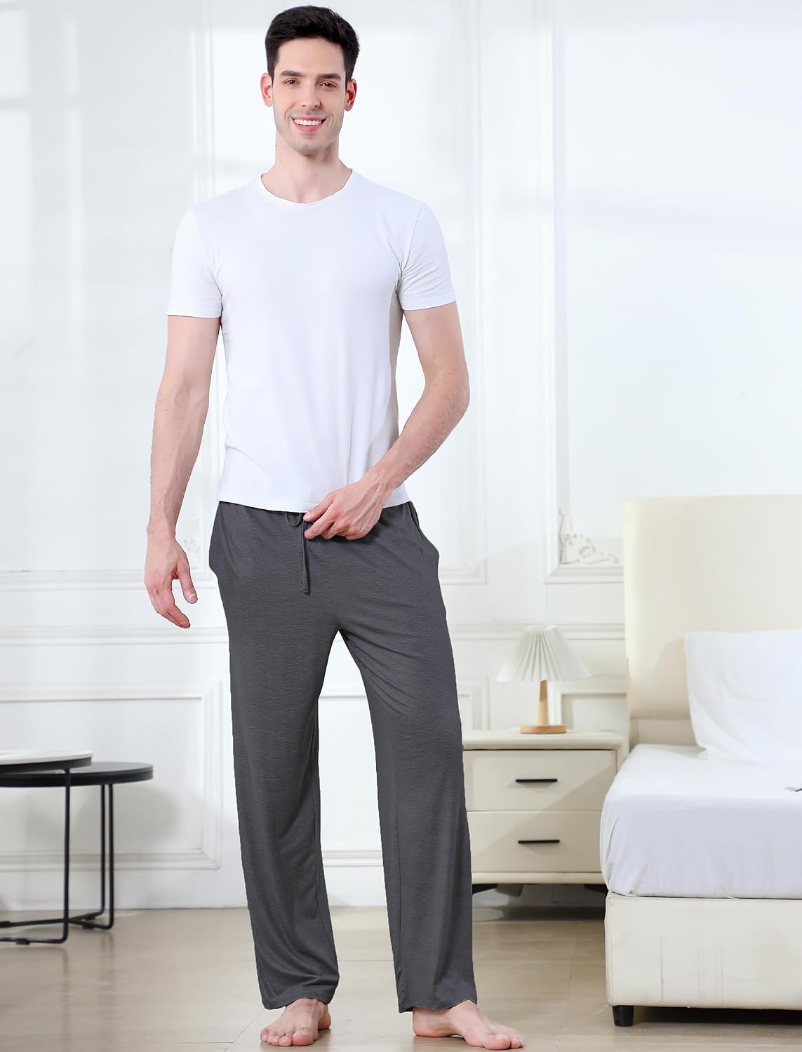 DITOK Men's Lightweight Pajama Pants Soft Lounge Sleep Joggers Adjustable Drawstring & Pockets All-Season Sleepwear