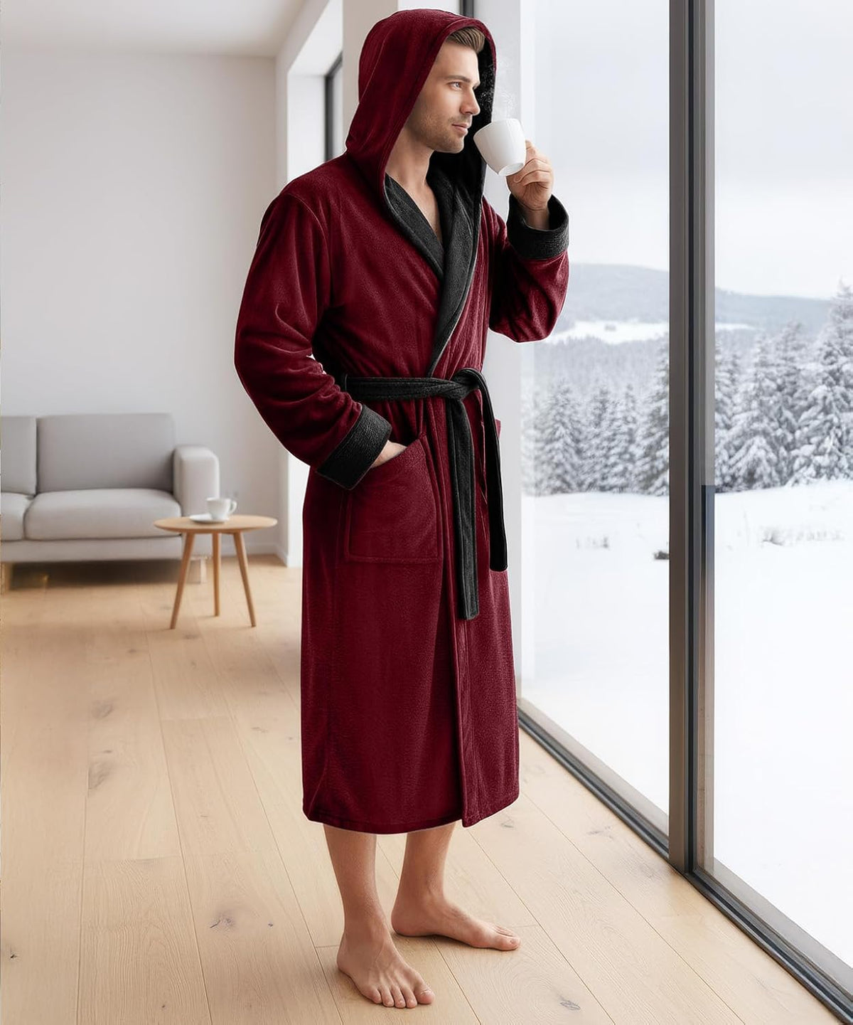 Luxury Ultra Soft Mens Robe with Hood Plush Fleece Long Bathrobe